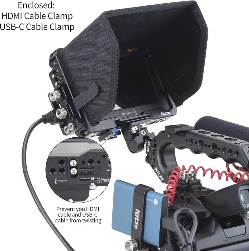Nitze Cage Kit for Blackmagic Video Assist 5" 12G / 3G, with Sunhood, HDMI and USB-C Cable Clamps - JT-B01B - Image 4